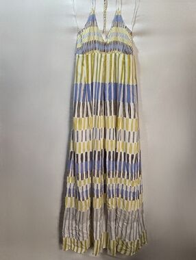 Massimo Dutti Geometric Silk Halter Maxi Dress US4/EU36 Empire Waist & Pockets